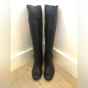 Pair of black leather Arturo Chiang knee-high riding style chunky mid-heel boots